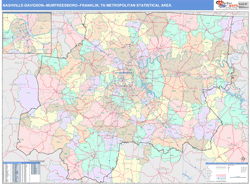 Nashville-Davidson-Murfreesboro-Franklin Metro Area Wall Map Color Cast Style 2024